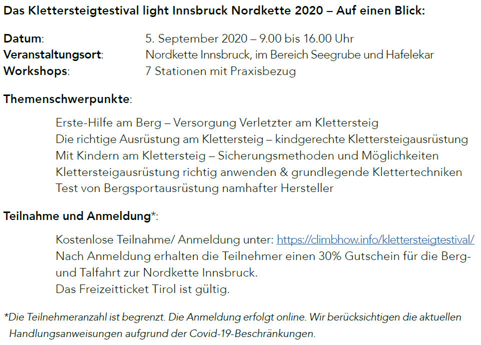Klettersteigtestival Light Innsbruck 2020