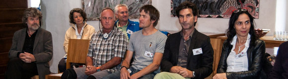 IMS 2014: Diskussion ex.change Reinhold Messner, Mark Inglis, Adam Holzknecht, Hanspeter Eisendle, Marlis Prinzing (c) Stefania Ventura