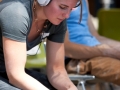 Cecile Avezou -FRA- in the semifinals of the Boulder Worldcup Munich 2010. She finished 17. place in the overall ranking.