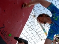 Routesetter Alberto Gnerro from Italy preparing the final routes of the Boulder Worldcup 2010 in Munich.