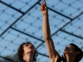 from left: Adam Ondra -SLO- and Tsukuru Hori -JPN- anticipating the final routes of the Boulder Worldcup 2010 in Munich.