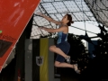 Akiyo Noguchi -JPN- struggles in the final boulder problem of the Boulder Worldcup 2010 in Munich, Germany. She finished first place.