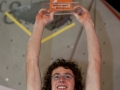 Adam Ondra -CZE- on the podium of the Boulderworldcup 2010 in Munich Germany. He won the competition as well as the Worldcup overall ranking 2010.