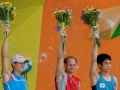 from left to right:
Rustam Gelmanov -RUS- second place
Cedric Lachat -SUI- first place
Tsukuru Hori -JPN- third place
Boulder Finals Men
Flower Ceremony
Rockmaster 2010