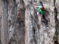 James Pearson making the most of a knee bar rest whilst climbing the top section of From Dusk till Dawn (E8 6b) in Huntsman's Leap, Pembroke.
