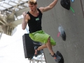 Munich, Germany Ã¢â¬â August 21: Mathia Conrad (GER) #is seen during the Mens Qualifications of the 2014 IFSC Climbing World Championships Bouldering. Bouldering is climbing without the need for ropes or harnesses on typically short, challenging routes. The World Championships are held under the rooftop of the famous Munich Olympic Stadium. (Photo Marco Kost / DAV)
