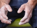 Munich, Germany â August 23: climbers hands seen during the Womens Semi-Finals of the 2014 IFSC Climbing World Championships Bouldering. Bouldering is climbing without the need for ropes or harnesses on typically short, challenging routes. The World Championships are held under the rooftop of the famous Munich Olympic Stadium. Built for the 1972 Olympic Summer Games the architecture was considered revolutionary for its time. The roof, made of large sweeping canopies of acrylic glass stabilized by steel cables should symbolize the Alps.  (Photo Marco Kost / DAV)