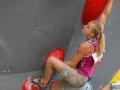 Munich, Germany â August 23: Katharina Saurwein (AUT) is seen during the Womens Semi-Finals of the 2014 IFSC Climbing World Championships Bouldering. Bouldering is climbing without the need for ropes or harnesses on typically short, challenging routes. The World Championships are held under the rooftop of the famous Munich Olympic Stadium. Built for the 1972 Olympic Summer Games the architecture was considered revolutionary for its time. The roof, made of large sweeping canopies of acrylic glass stabilized by steel cables should symbolize the Alps.  (Photo Marco Kost / DAV)