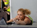 Munich, Germany â August 23: Monika Retschy (GER)  is seen during the Womens Semi-Finals of the 2014 IFSC Climbing World Championships Bouldering. Bouldering is climbing without the need for ropes or harnesses on typically short, challenging routes. The World Championships are held under the rooftop of the famous Munich Olympic Stadium. Built for the 1972 Olympic Summer Games the architecture was considered revolutionary for its time. The roof, made of large sweeping canopies of acrylic glass stabilized by steel cables should symbolize the Alps.  (Photo Marco Kost / DAV)