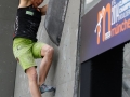 Munich, Germany â August 23: Juliane Wum (GER) is seen during the Womens Semi-Finals of the 2014 IFSC Climbing World Championships Bouldering. Bouldering is climbing without the need for ropes or harnesses on typically short, challenging routes. The World Championships are held under the rooftop of the famous Munich Olympic Stadium. Built for the 1972 Olympic Summer Games the architecture was considered revolutionary for its time. The roof, made of large sweeping canopies of acrylic glass stabilized by steel cables should symbolize the Alps.  (Photo Marco Kost / DAV)