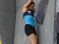 Munich, Germany â August 23: Akiyo Noguchi (JPN) is seen during the Womens Semi-Finals of the 2014 IFSC Climbing World Championships Bouldering. Bouldering is climbing without the need for ropes or harnesses on typically short, challenging routes. The World Championships are held under the rooftop of the famous Munich Olympic Stadium. Built for the 1972 Olympic Summer Games the architecture was considered revolutionary for its time. The roof, made of large sweeping canopies of acrylic glass stabilized by steel cables should symbolize the Alps.  (Photo Marco Kost / DAV)