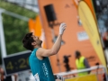 Munich, Germany â August 23: Kilian Fischhuber (ATT) is seen during the Womens Semi-Finals of the 2014 IFSC Climbing World Championships Bouldering. Bouldering is climbing without the need for ropes or harnesses on typically short, challenging routes. The World Championships are held under the rooftop of the famous Munich Olympic Stadium. Built for the 1972 Olympic Summer Games the architecture was considered revolutionary for its time. The roof, made of large sweeping canopies of acrylic glass stabilized by steel cables should symbolize the Alps.  (Photo Marco Kost / DAV)
