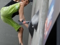 Munich, Germany â August 23: Jan Hojer (GER) is seen during the Mens Semi-Finals of the 2014 IFSC Climbing World Championships Bouldering. Bouldering is climbing without the need for ropes or harnesses on typically short, challenging routes. The World Championships are held under the rooftop of the famous Munich Olympic Stadium. Built for the 1972 Olympic Summer Games the architecture was considered revolutionary for its time. The roof, made of large sweeping canopies of acrylic glass stabilized by steel cables should symbolize the Alps.  (Photo Marco Kost / DAV)