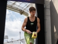 Munich, Germany â August 21: Jan Hojer (GER) is seen during the Mens Qualifications of the 2014 IFSC Climbing World Championships Bouldering. Bouldering is climbing without the need for ropes or harnesses on typically short, challenging routes. The World Championships are held under the rooftop of the famous Munich Olympic Stadium. (Photo Marco Kost / DAV)