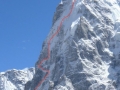 The route that Mick Fowler and Paul Ramsden climbed on the north face of Gave Ding (c) Berghaus