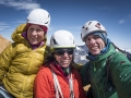 Thomas Senf, Ines Papert and Mayan Smith-Gobat on top of Torre Central after their climb of the route riders on the storm (c) Thomas Senf