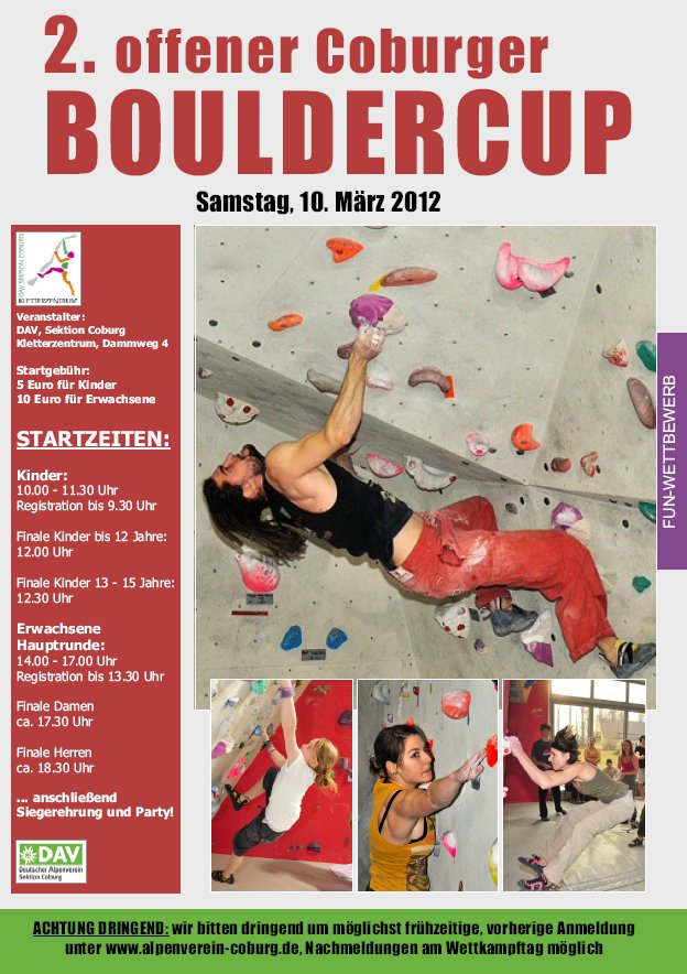 2. Offener Coburger Bouldercup am 10.03.2012 im Kletterzentrum Coburg 2. Offener Coburger Bouldercup am 10.03.2012 im Kletterzentrum Coburg