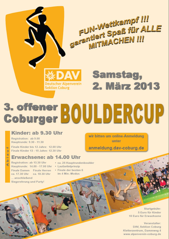 Einladung zum 3. Offenen Coburger Bouldercup Einladung zum 3. Offenen Coburger Bouldercup