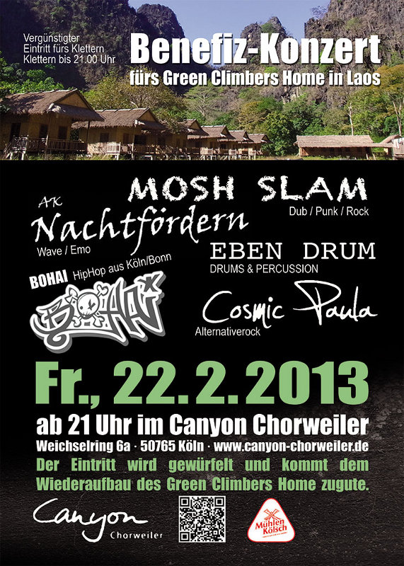 Benefiz-Konzert im Canyon Chorweiler für das Green Climbers Home Klettercamp in Laos Benefiz-Konzert im Canyon Chorweiler für das Green Climbers Home Klettercamp in Laos