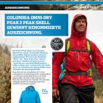 Columbia Omni-Dry Peak 2 Peak Shell mit Out-Dry Technologie gewinnt renommierte Auszeichnung