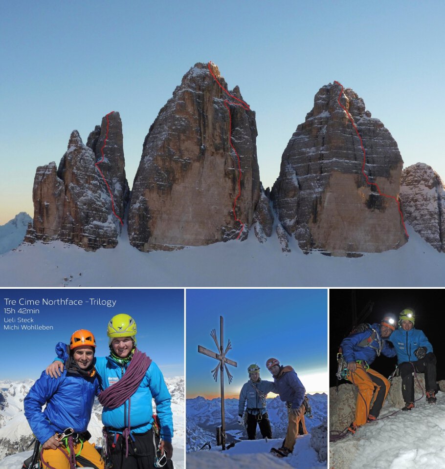 Michi Wohlleben und Ueli Steck klettern Wintertrilogie an den Drei Zinnen nonstop
