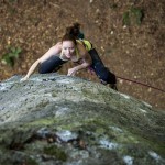 Isolde Toet in „Red Line“ (9) am Fuchsloch. Thema: Sportklettern im Frankenjura von Paul Lahaye: www.lahaye.ws