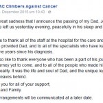 Die traurige Nachricht von John Ellisons Tod wurde auf der CAC Facebook Seite durch Johns Tochter Charlotte bekannt gegeben (c) Facebook