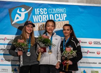Jessica Pilz überzeugt mit Platz 2 beim Lead-Weltcup 2019 in Kranj Podium Damen Leadweltcup Kranj 2019 (c) Eddie Fowke/IFSC