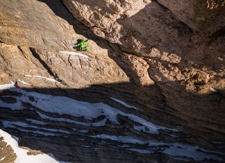 Erste Winter-Solo-Begehung des Mittelpfeiler am Heiligkreuzkofel Simon Gietl am Heiligkreuzkofel Mittelpfeiler (c) Archiv Gietl