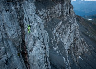 Roger Schäli und Simon Gietl klettern die dritte Nordwand ihres NORTH6-Projekts: Die Eiger Nordwand Der Südtiroler Simon Gietl in der unteren Hälfte des Eigers (c) Frank Kretschmann
