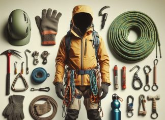 Die richtige Ausrüstung für die Berge Bergsportausrüstung, die es (zum Glück größtenteils noch) nicht gibt. (c) CoPilot Designer KI